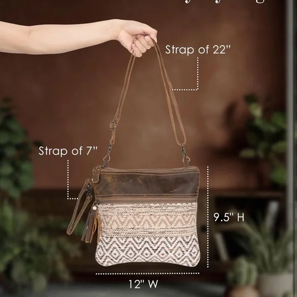 Myra Bag Aztec Purse - Canvas Bag with Real Leather Detailing, Boho Handbag - Picture 3 of 9